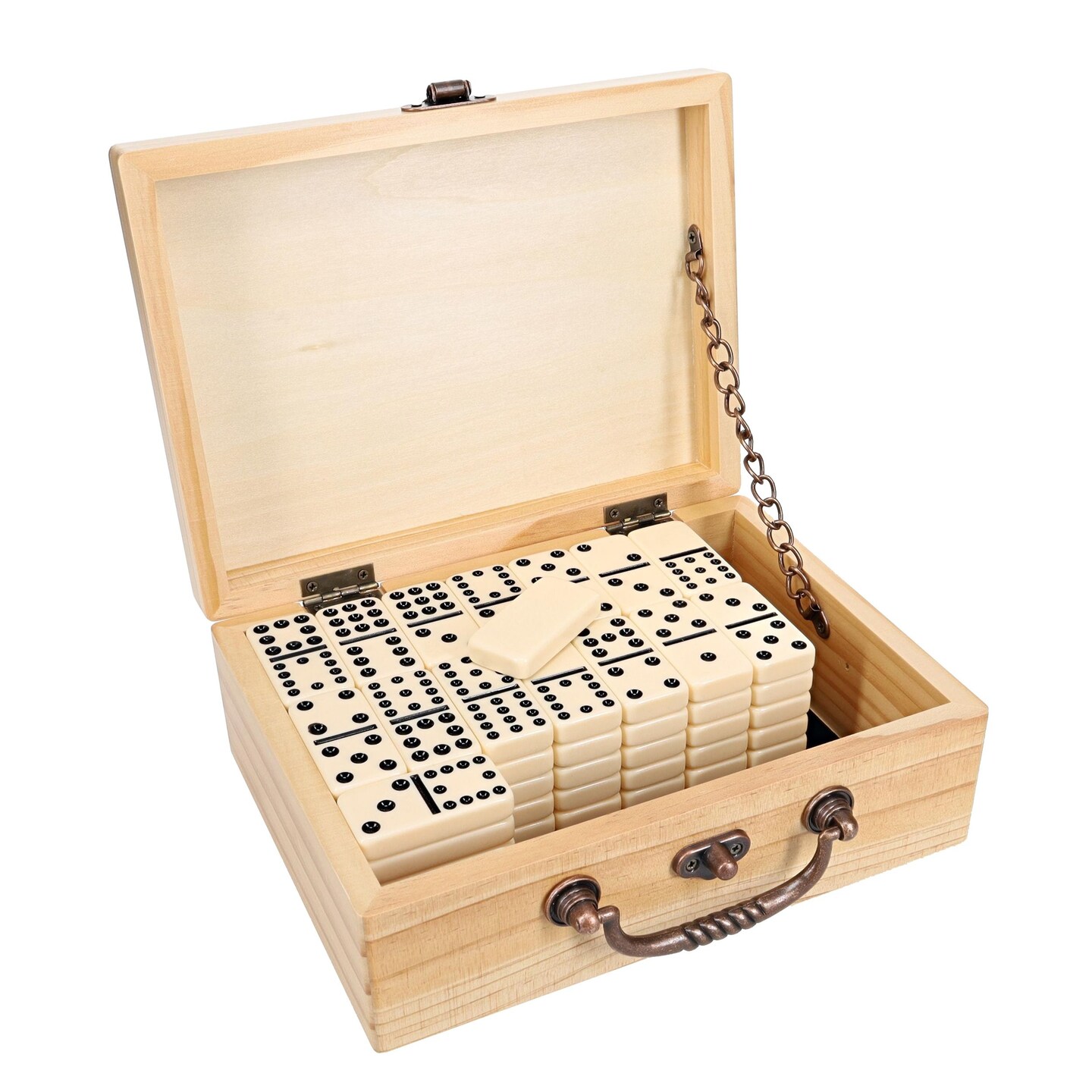 WE Games Double 12 Dominoes in Wooden Treasure Box, Ivory Color