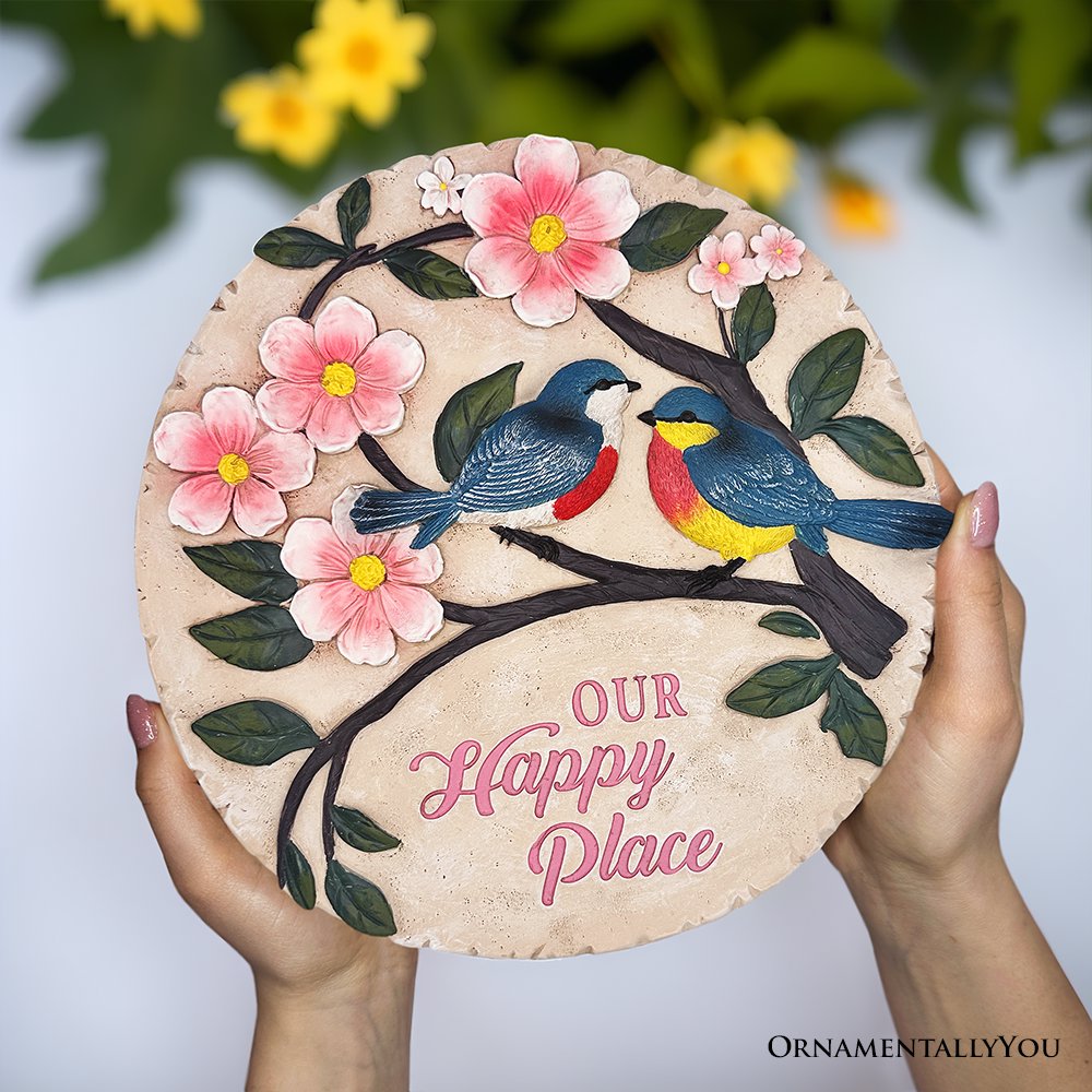 Blossoming Songbirds Positivity Stepping Stone, 9.5&#x22; Happiness Garden Decoration and Support Gift