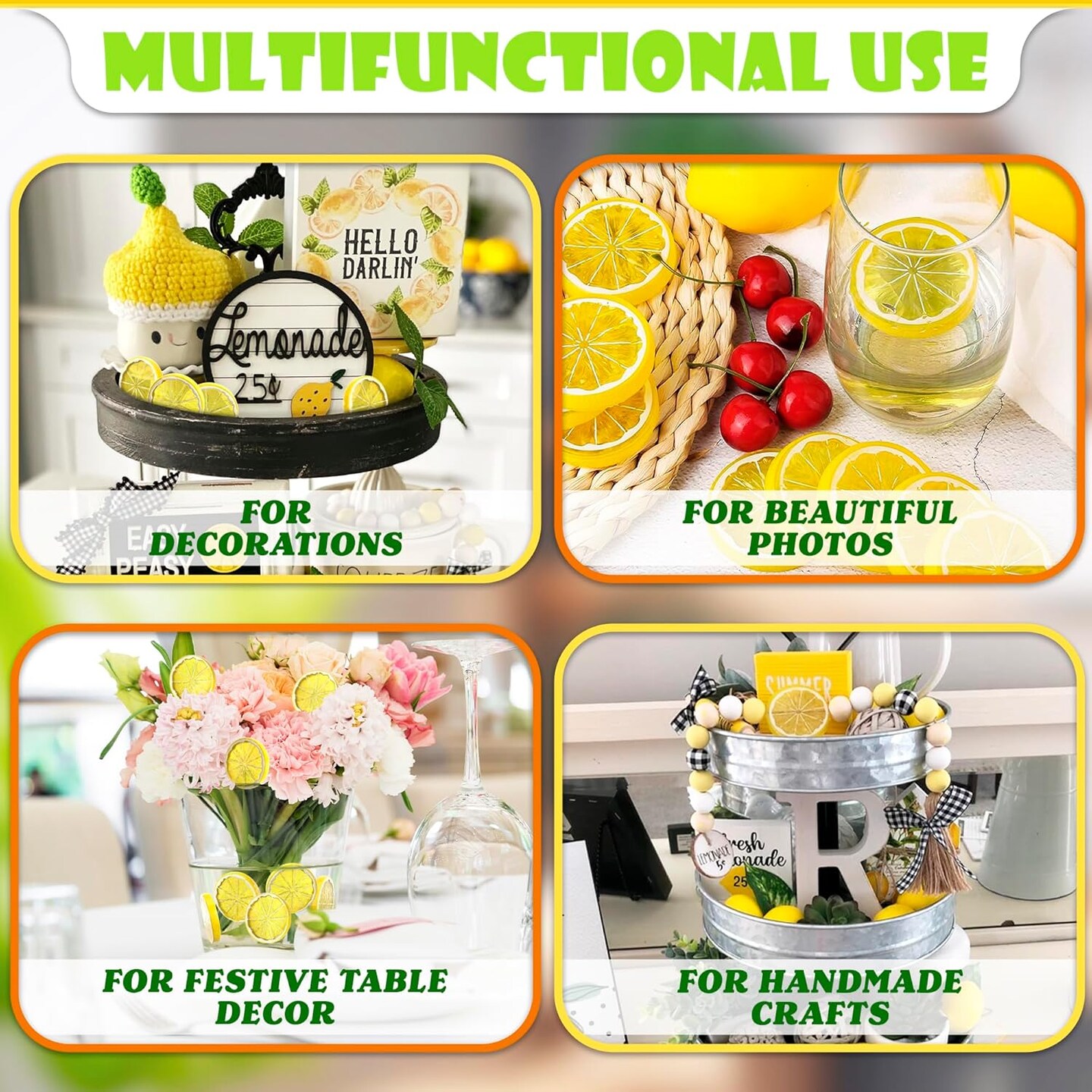 12Pcs Fake Lemon Slices Artificial - Fruit Party Decorations Fake Lemon Fruit Decorations for Party Lemon Kitchen Decoration - Simulation Yellow Lemon Home - 2 Inch Plastic Fruit Decor Kitchen