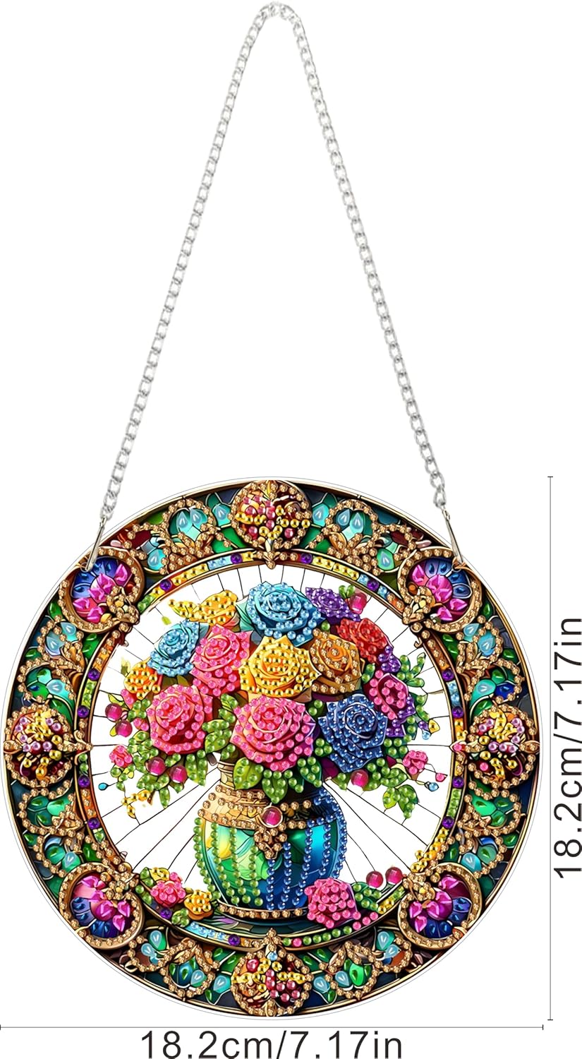 Flower Diamond Art Pendant Kit – 5D DIY Hanging Crystal Window Decoration for Adults