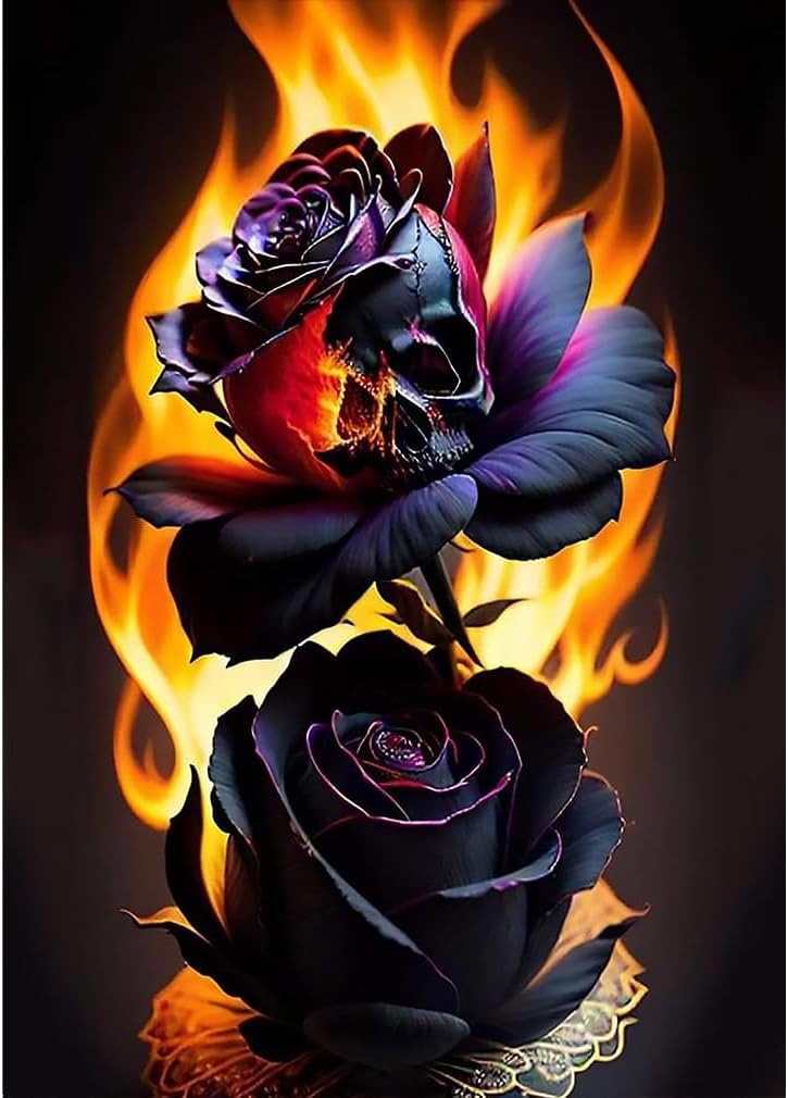 Skull & Flower 5D Diamond Art Painting Kit – Full Drill Diamond Painting for Adults (12x16 inches)