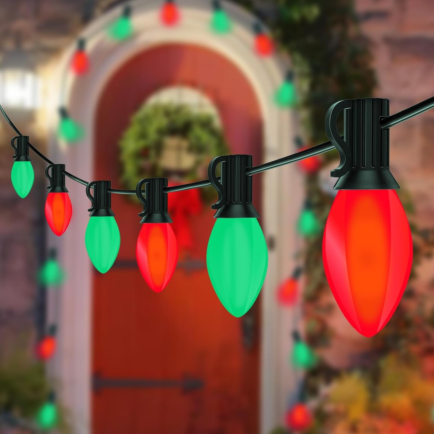 25Ft C7 LED Christmas Lights, Outdoor Christmas String Lights with C7 LED Red and Green Bulbs, Commercial Hanging Vintage Christmas Lights