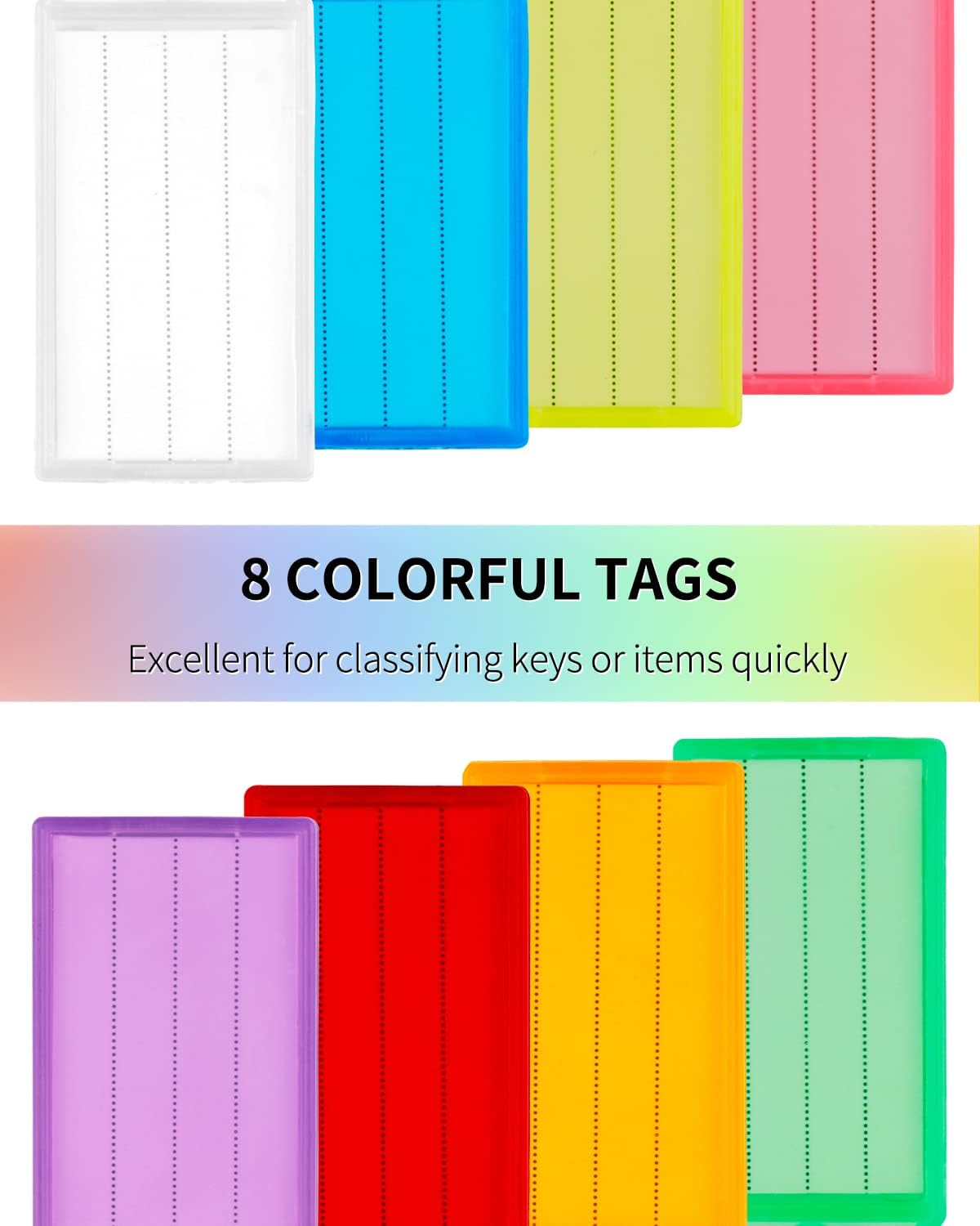 Key Tag Rack Slot Style Plastic Wall Mounted Key Holder Organizer with Transparent Tough Key Tag Identifiers Markers in 8 Assorted Colors, 2 Pack