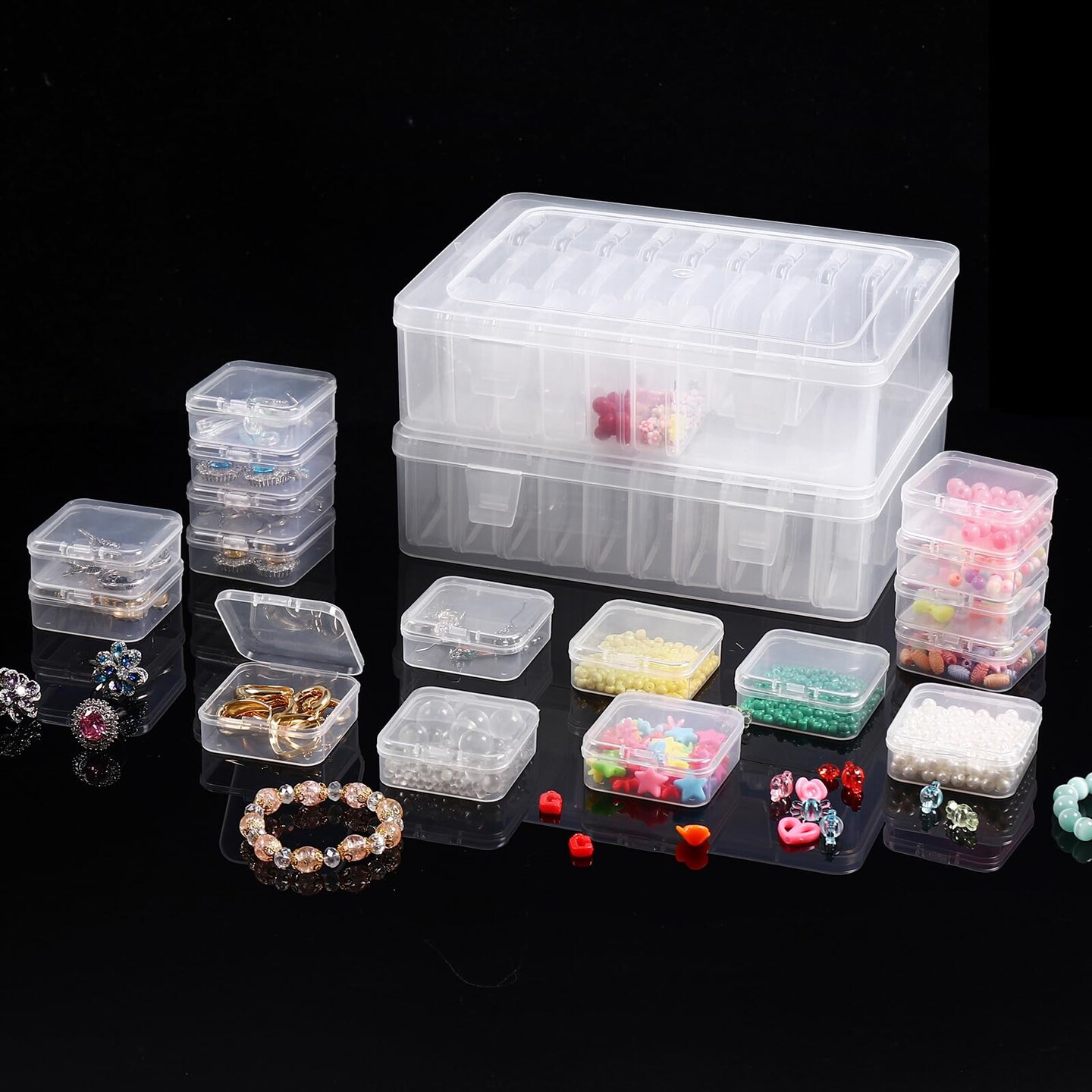 Small Bead Storage Containers 30 Pieces Plastic Storage Organizers Stackable Art Storage Case Transparent Boxes Jewelry Beads Storage Box(1 Pack)