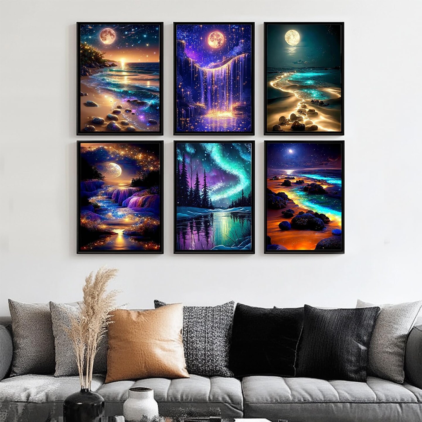 6 Pack Diamond Painting Kits for Adults, Beach Diamond Art Kits for Adults, DIY 5D Diamond Painting Kits for Beginners Home Wall Decor 12x16inch