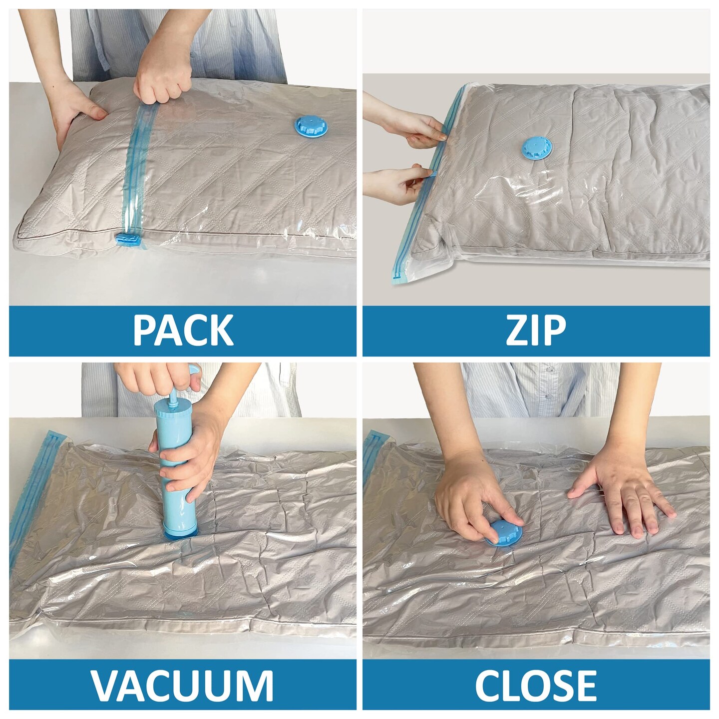 Space Saver Vacuum Storage Bags, 6 Pack Large Space Saver Bags with Pump, Storage Vacuum Sealed Bags for Clothes, Comforters, Blankets, Bedding (Large)
