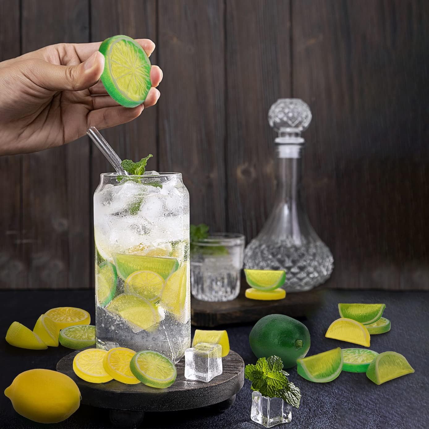 Fake Lemons Limes & Slices Blocks Set, 20Pcs Artificial Decorative Faux Assorted Fruits for Home Office Weddings Table Centerpiece Party Decor Lemon Theme