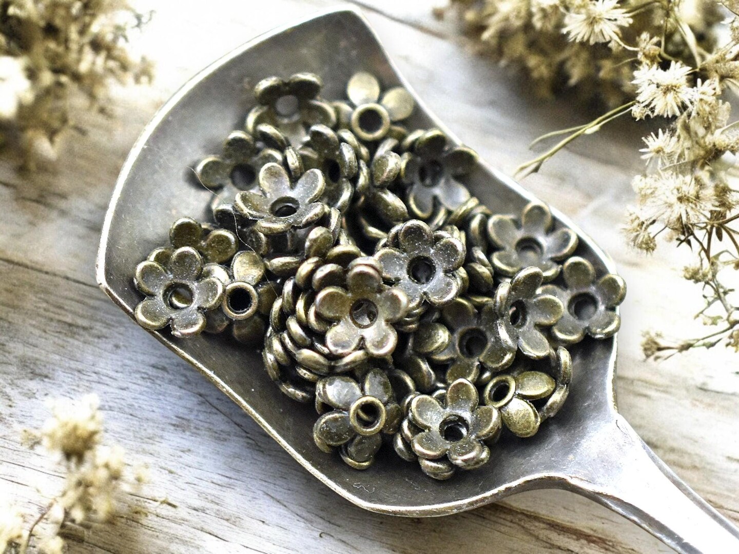 *300 6mm Antique Bronze Flower Bead Caps