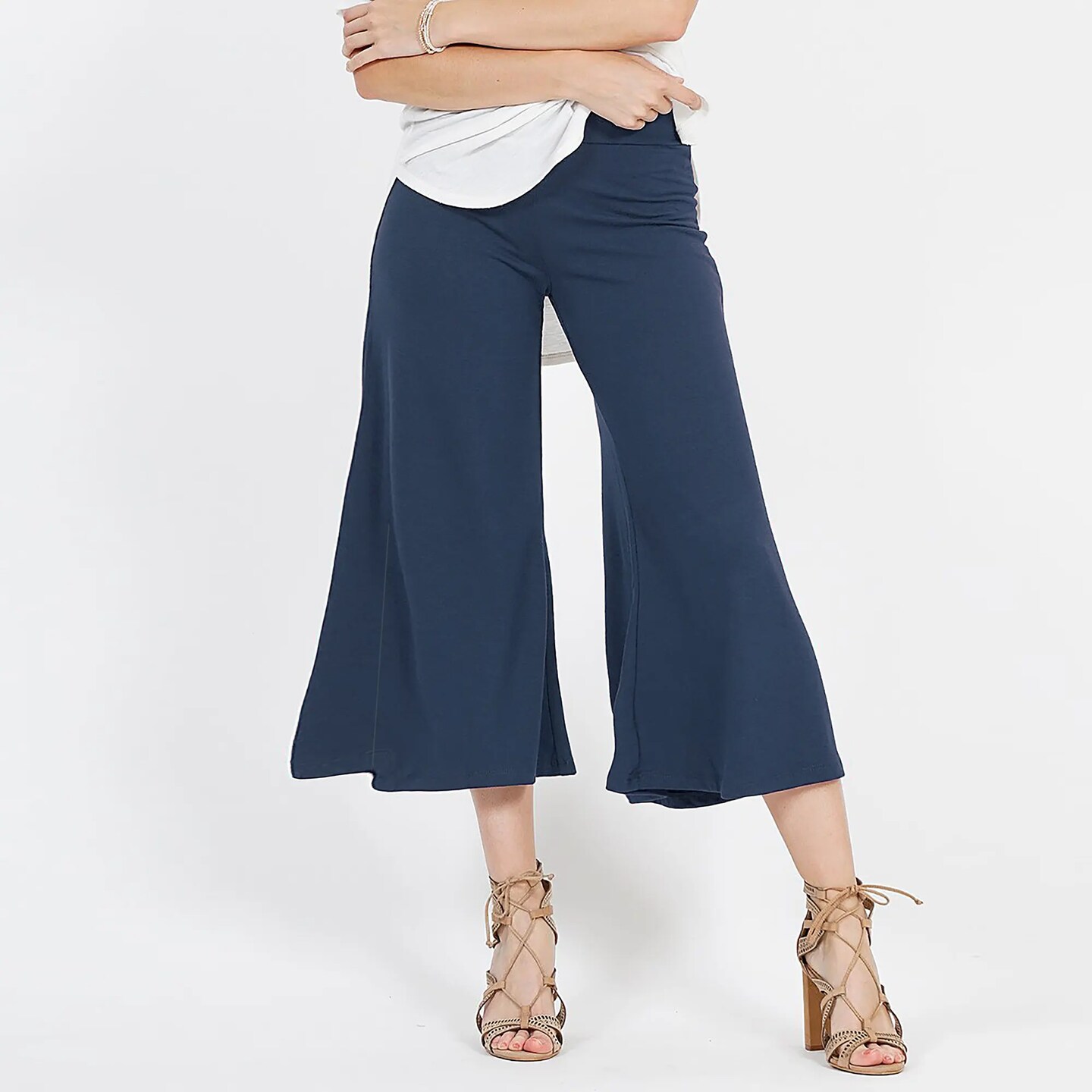 Upcycled Wide Leg Gaucho Pants with Folded Over Waist Band