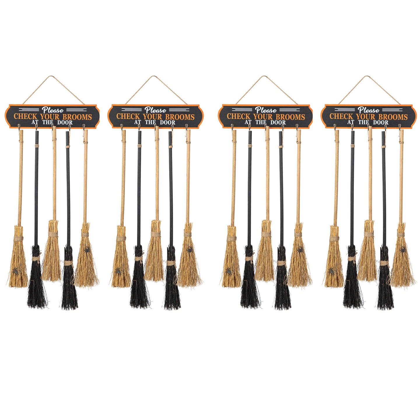 Set of 4 42&#x22;H Halloween Wooden Brooms Parking Porch Decor