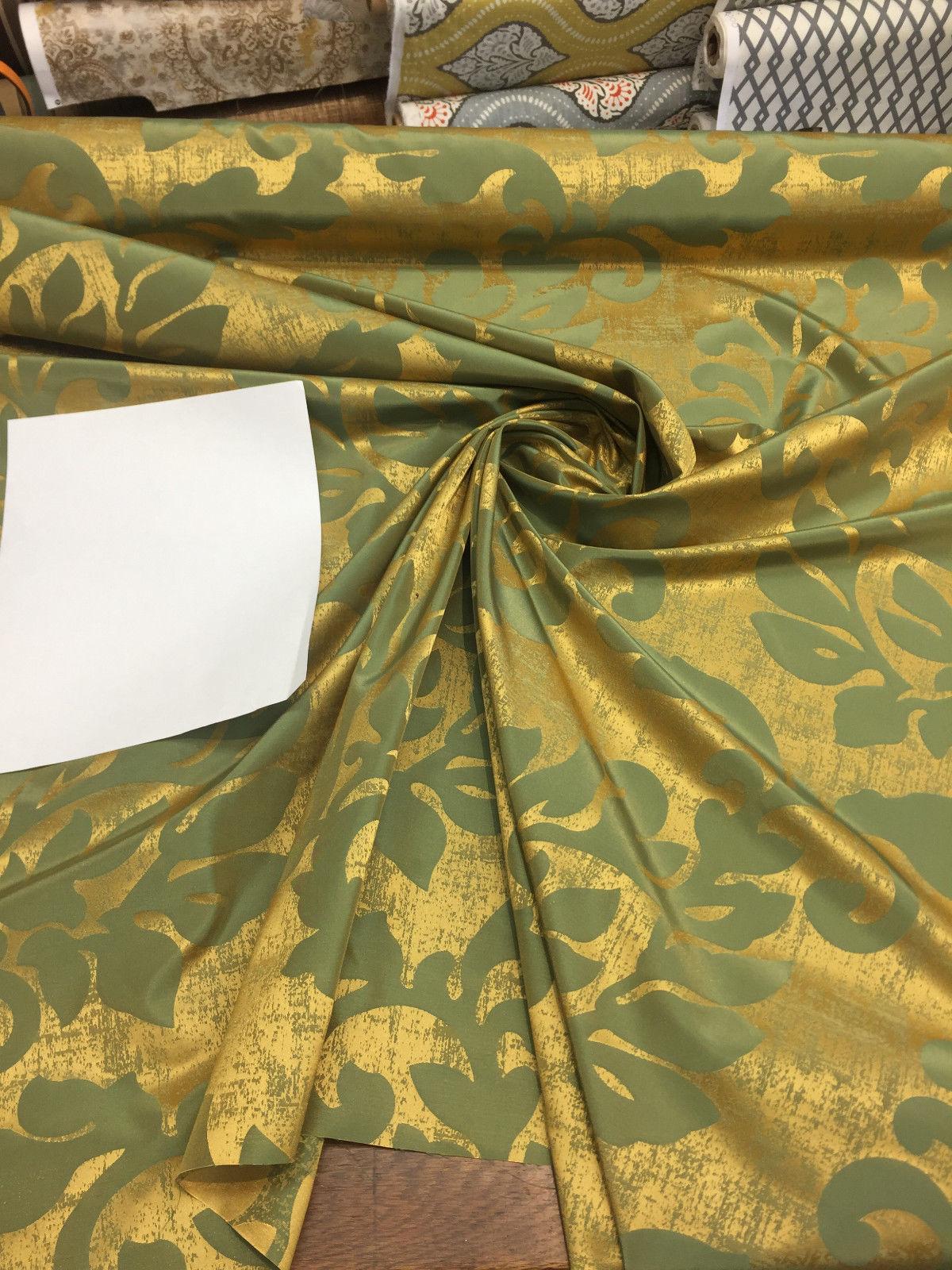 1 Yard Green Gold Jacobean Reversible Drapery Fabric 56 Inches Width