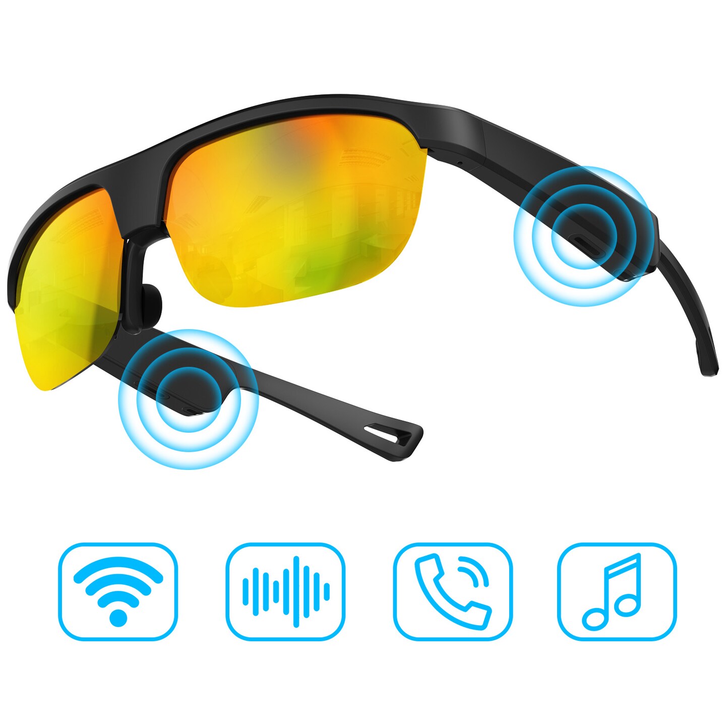 Polarized Bluetooth Smart Glasses w/ Built-in Mic, Open-Ear Audio, IP65 Waterproof & 5-Hour Battery, Great with iPhone, Samsung, Smart Phones