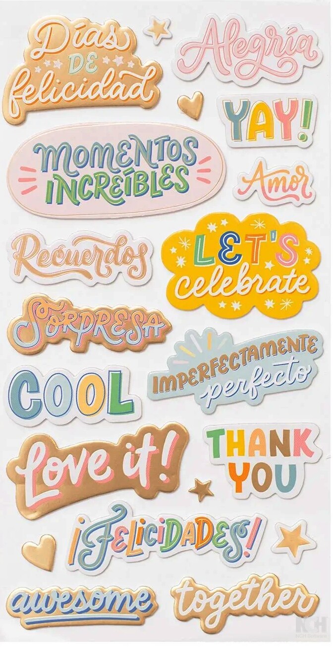 American Crafts Buenos Días Phrases Thickers Dimensional Stickers