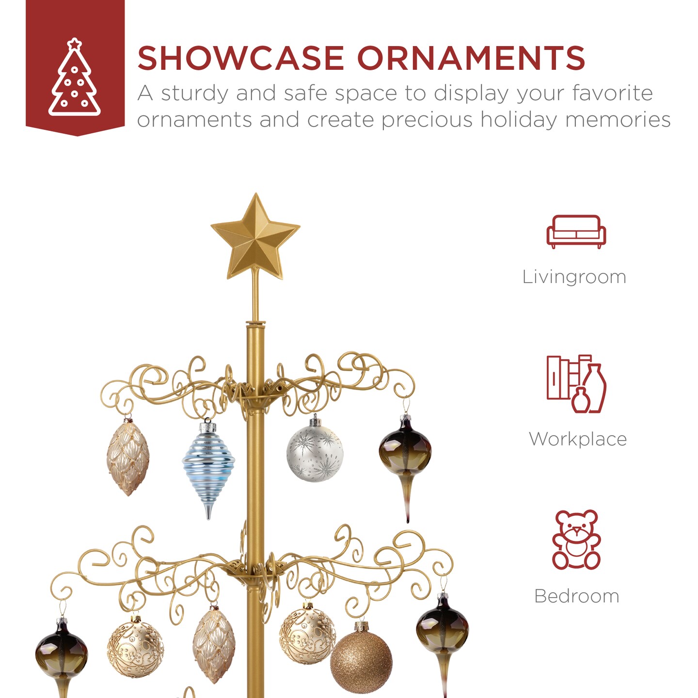 Best Choice Products 3ft Wrought Iron Ornament Display Christmas Tree w/ Easy Assembly, Stand