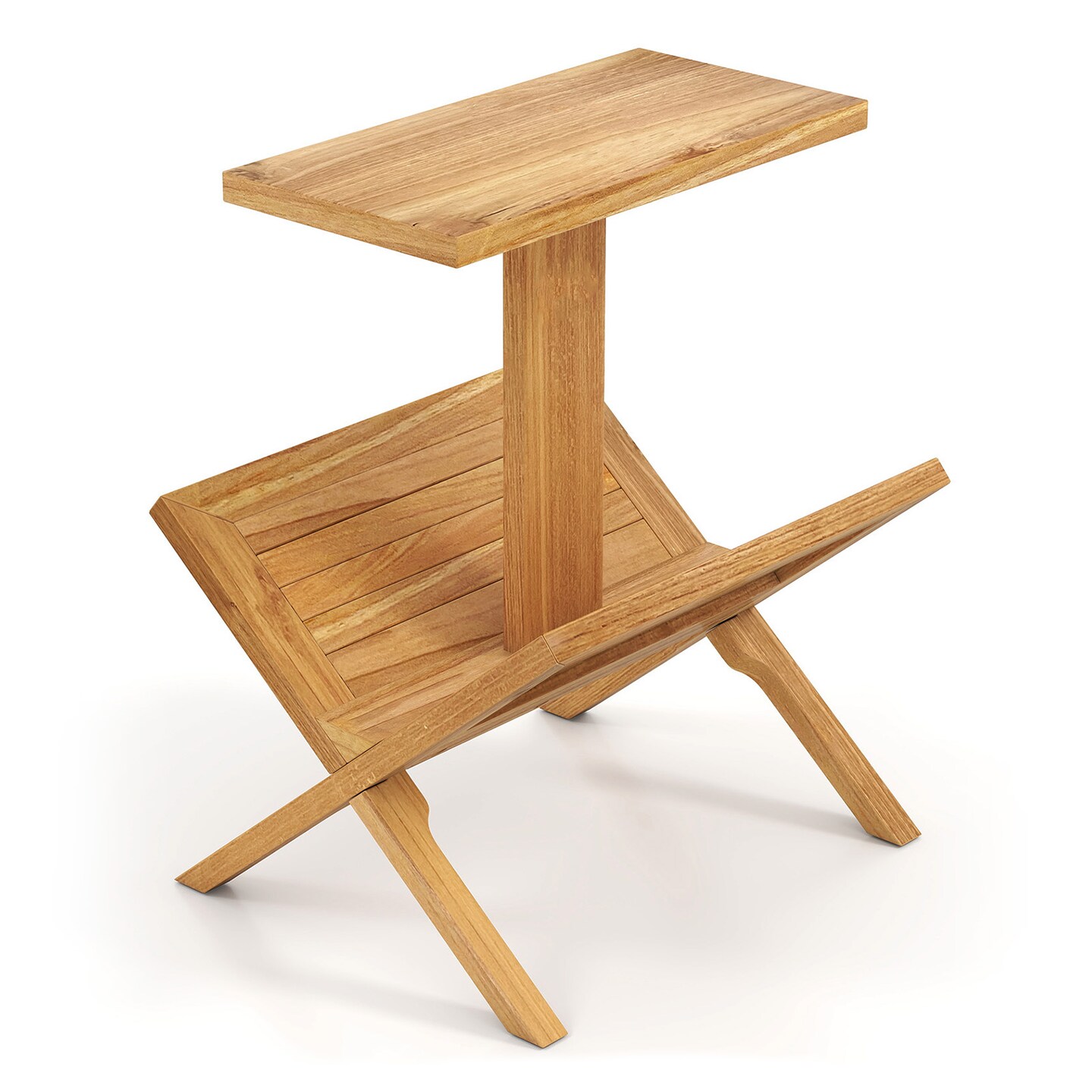 Natural Teak Wood 2-Tier Side Table With Storage Compact Nightstand