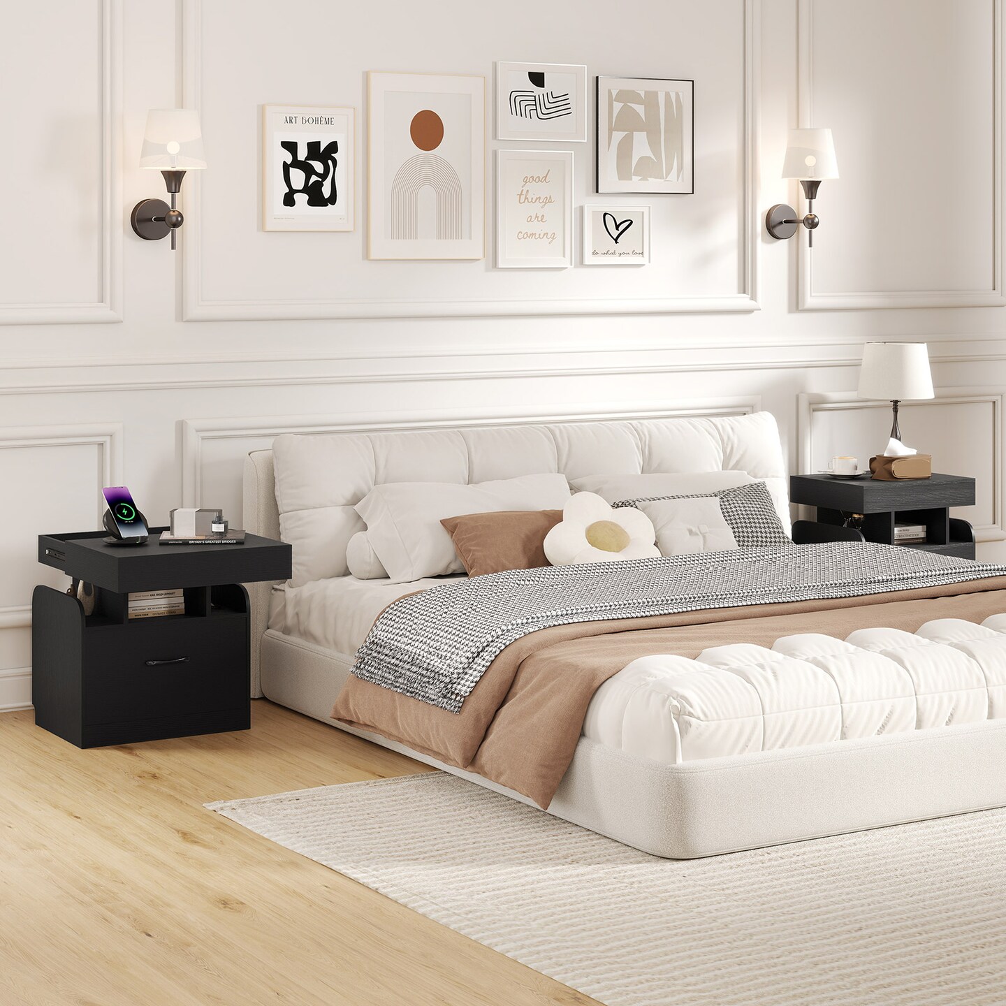 Bedside Table with Built-In Charger Sleek Nightstand for Home and Office