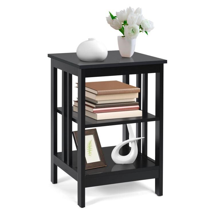 3-Tier MDF Side Table End Table Nightstand Storage 16x16x24 Inch