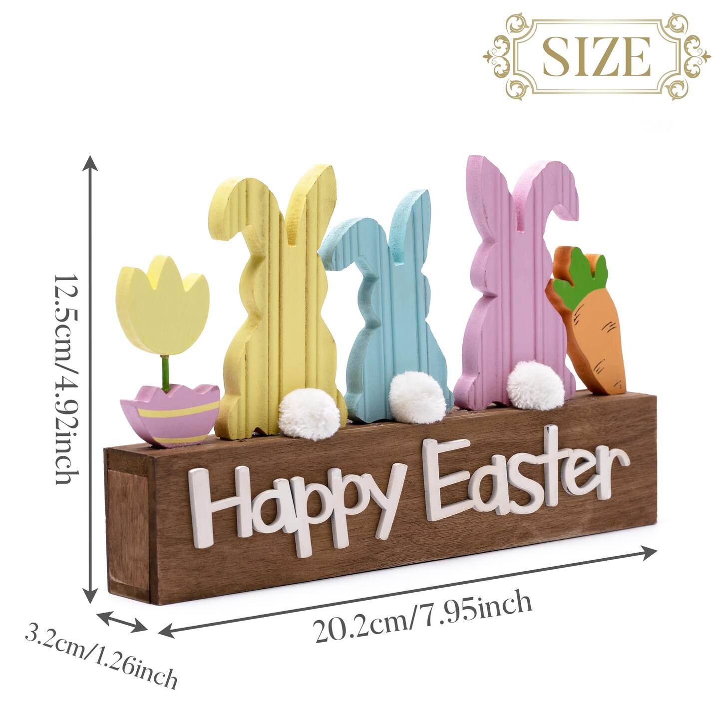 Easter Decorations, Wooden Easter Decor for Table with LED Lights, Lighted Bunny Decorations for The Home Decor Shelf Tiered Tray Living Room, 8 Inch, Pink Blue