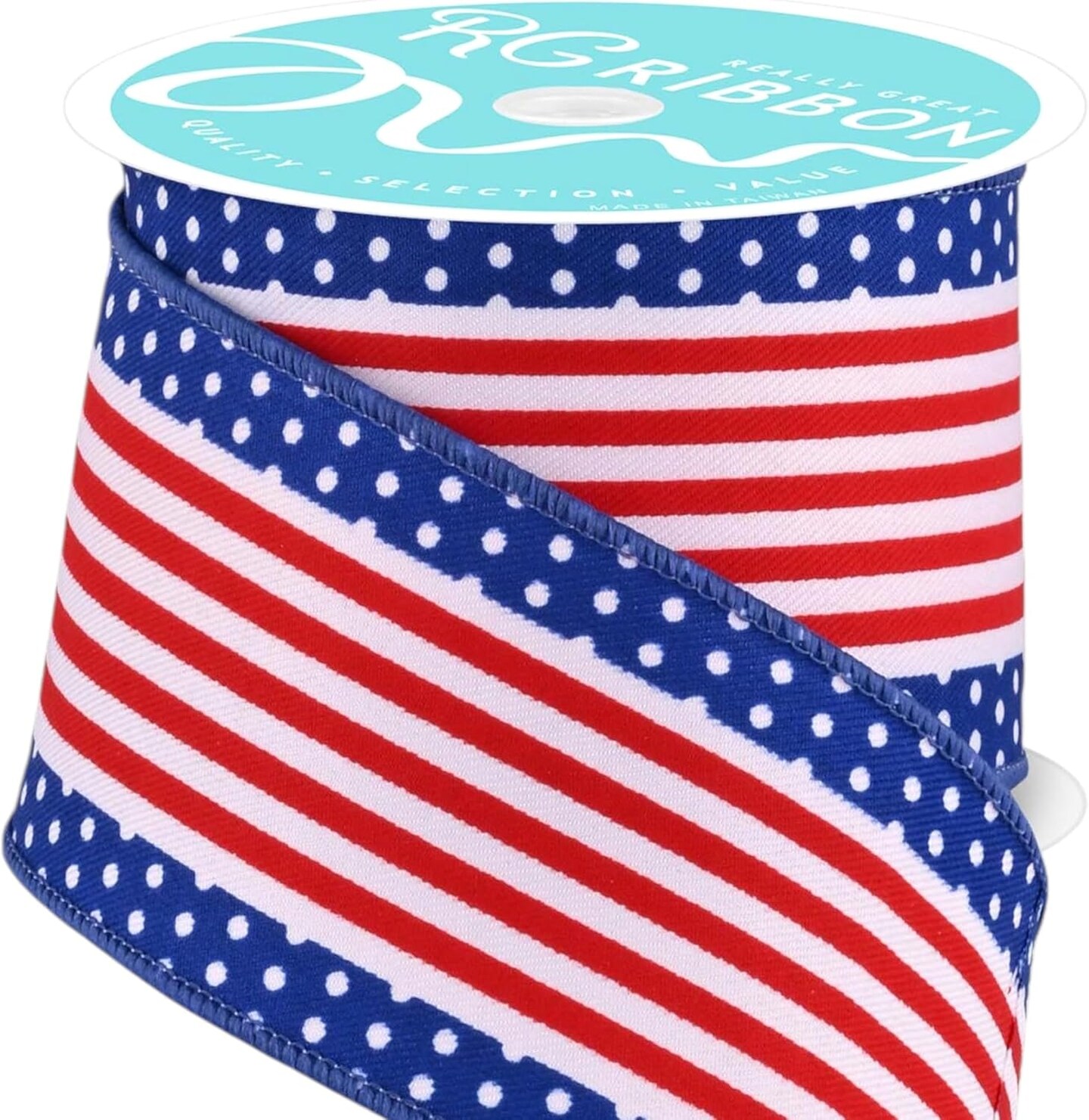 RG Ribbon: 2.5" Stripes and Polka Dots, Wired Edge Ribbon For Bows, Wreaths, Crafts, and Decorations