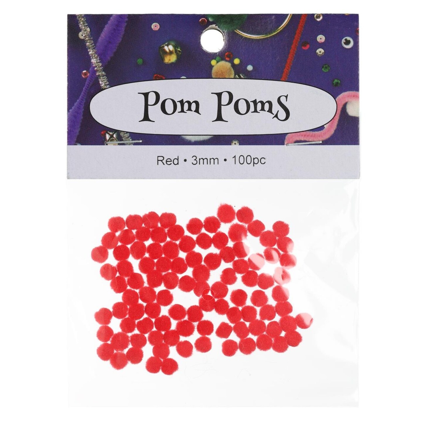 PA Essentials 3mm Red Craft Pom Poms – 100 Count Mini Pom Poms for Holiday Decorations, Stuffed Animals, Toy Making, and DIY Arts & Crafts Projects