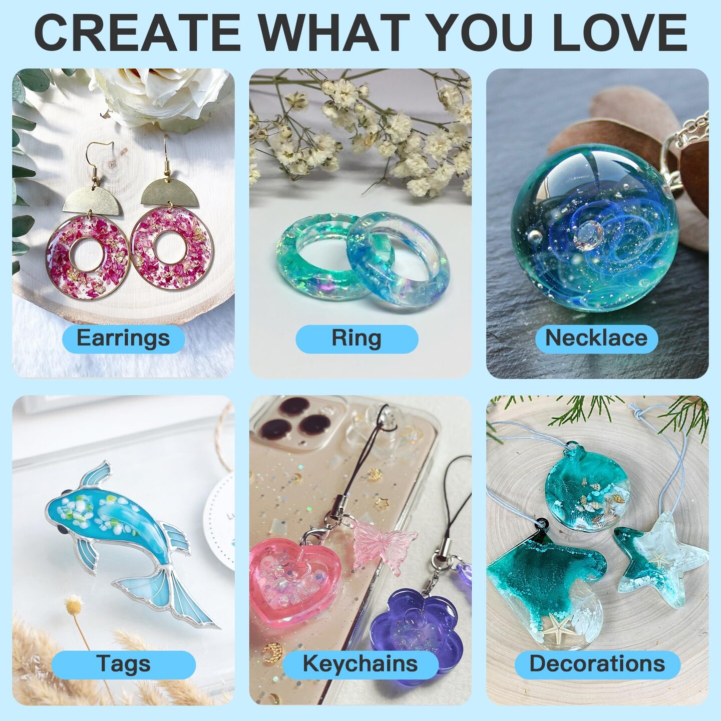 UV Resin, 1000g High Gloss Clear Solar Cure Sunlight Activated Glue Hard UV Resin Kit for Jewelry Making, Casting, Coating & DIY Crafts