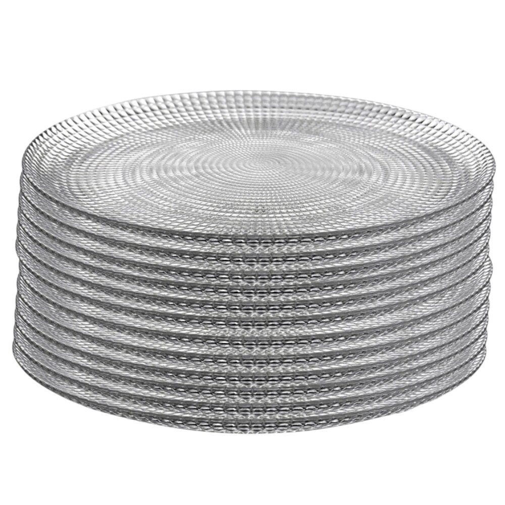 Glass Dinner Plate Decorative Swirl Beaded Pattern 10.75 Inch