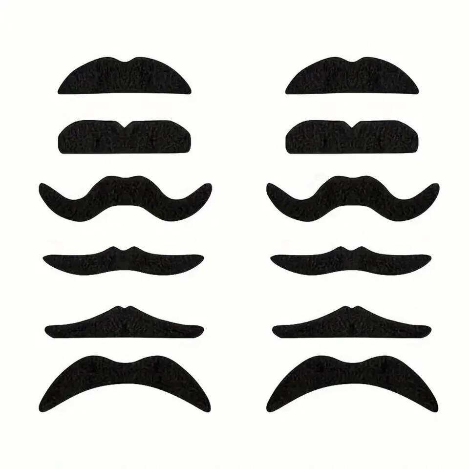 Black Costume Mustache Set – 12 Pack for Kids & Adults, Pretend Play & Classroom Dress Up