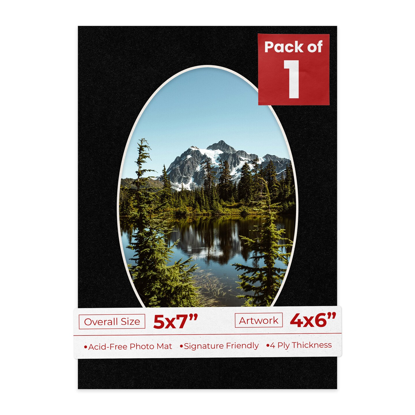 Black with Black Core Mat Board for 5x7 Frames - Oval Opening for 4x6 Photos