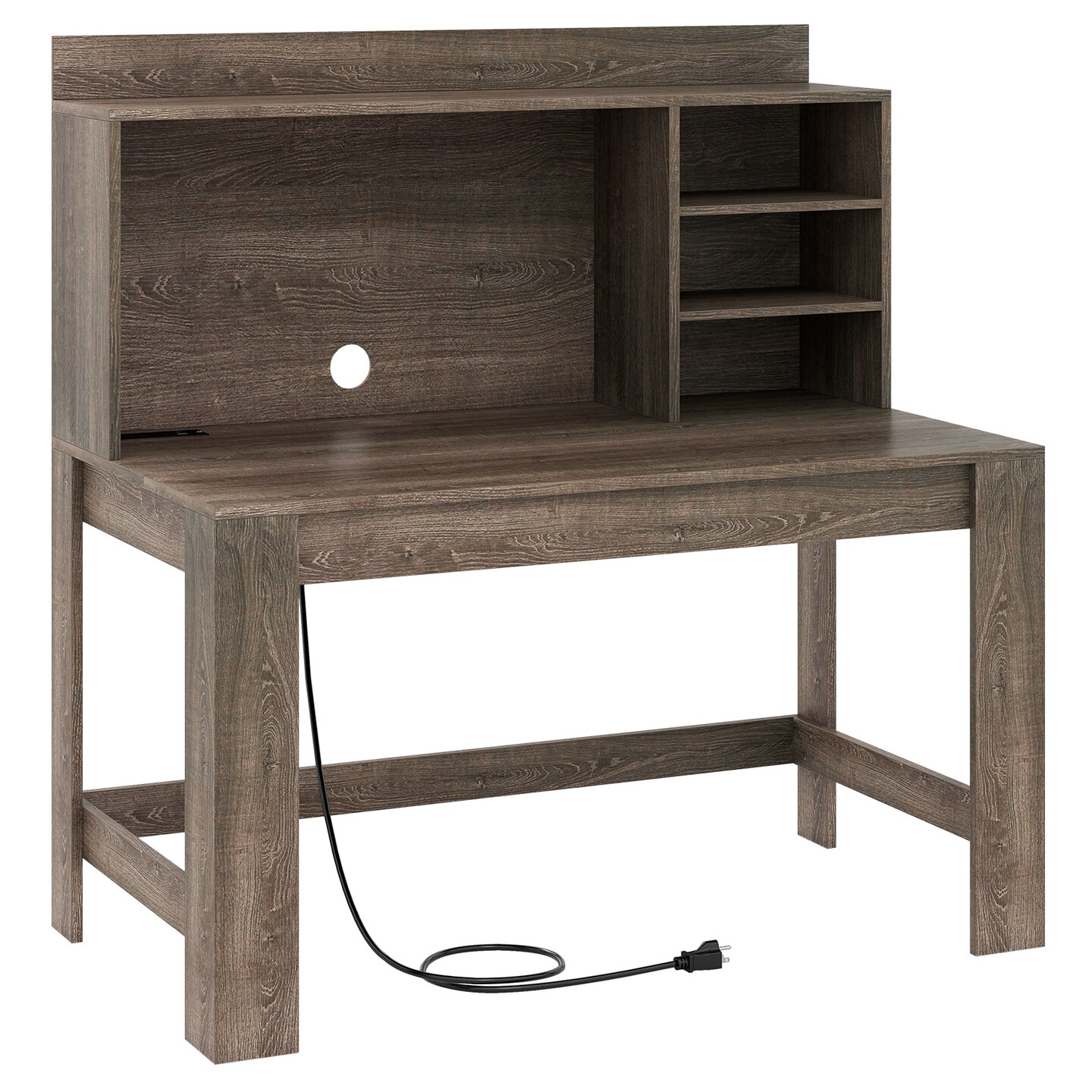 Modern Computer Desk with Hutch Built In Charging Station Storage Shelves
