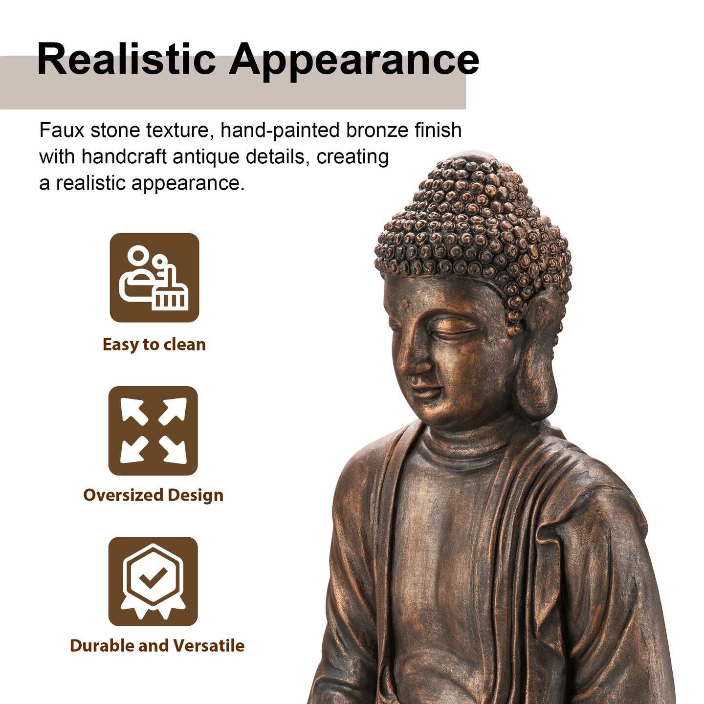 Set of 2 29.5"H Oversized MGO Bronze Meditating Buddha Statue