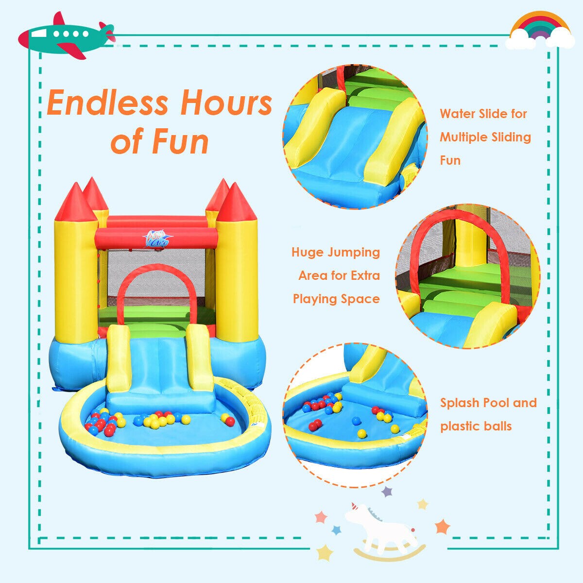 Kids Bounce House Castle Inflatable Comes with Balls and Storage Bag