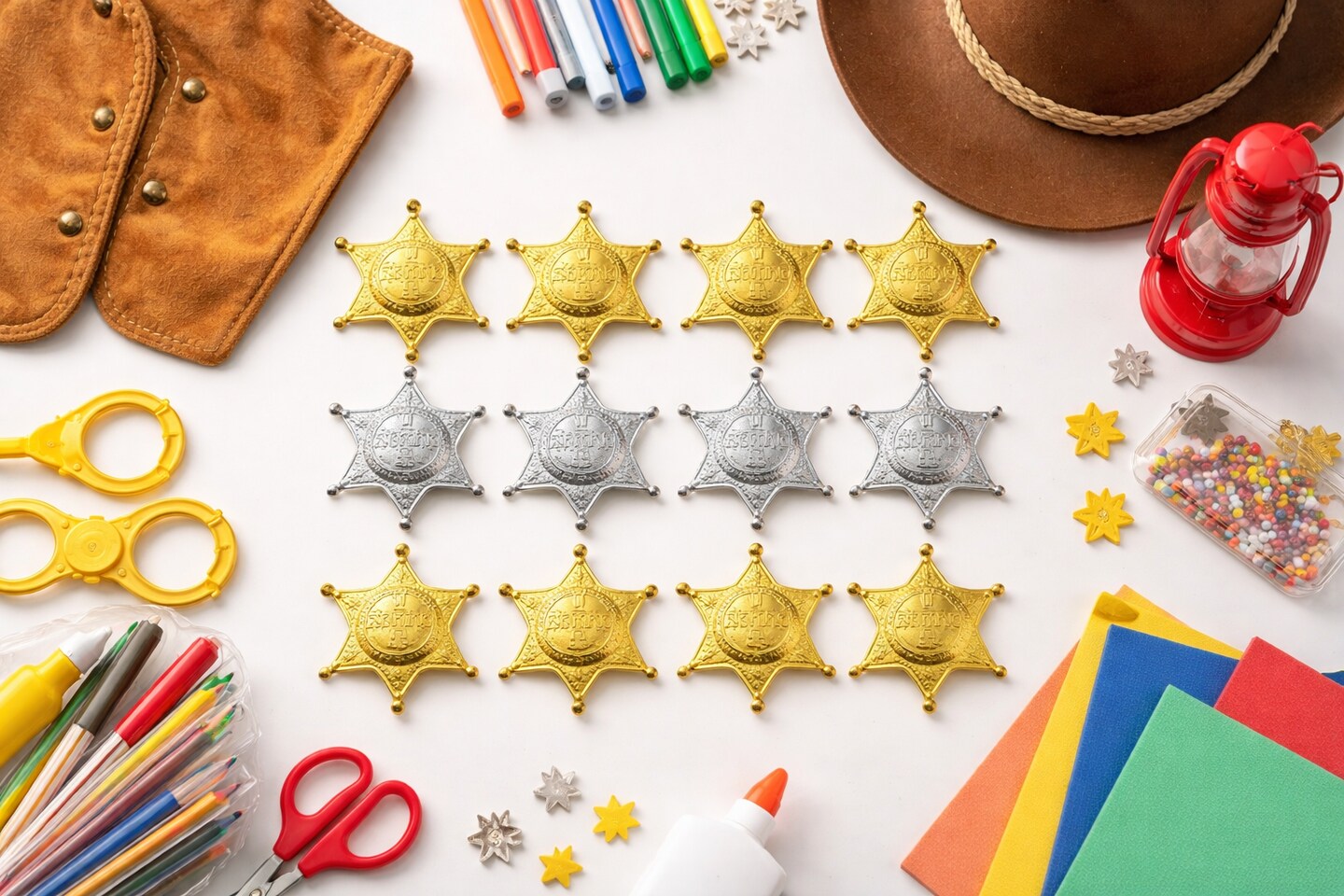Plastic Deputy Sheriff Badges with Pin Back, Gold & Silver, 2.75", 12-Pack