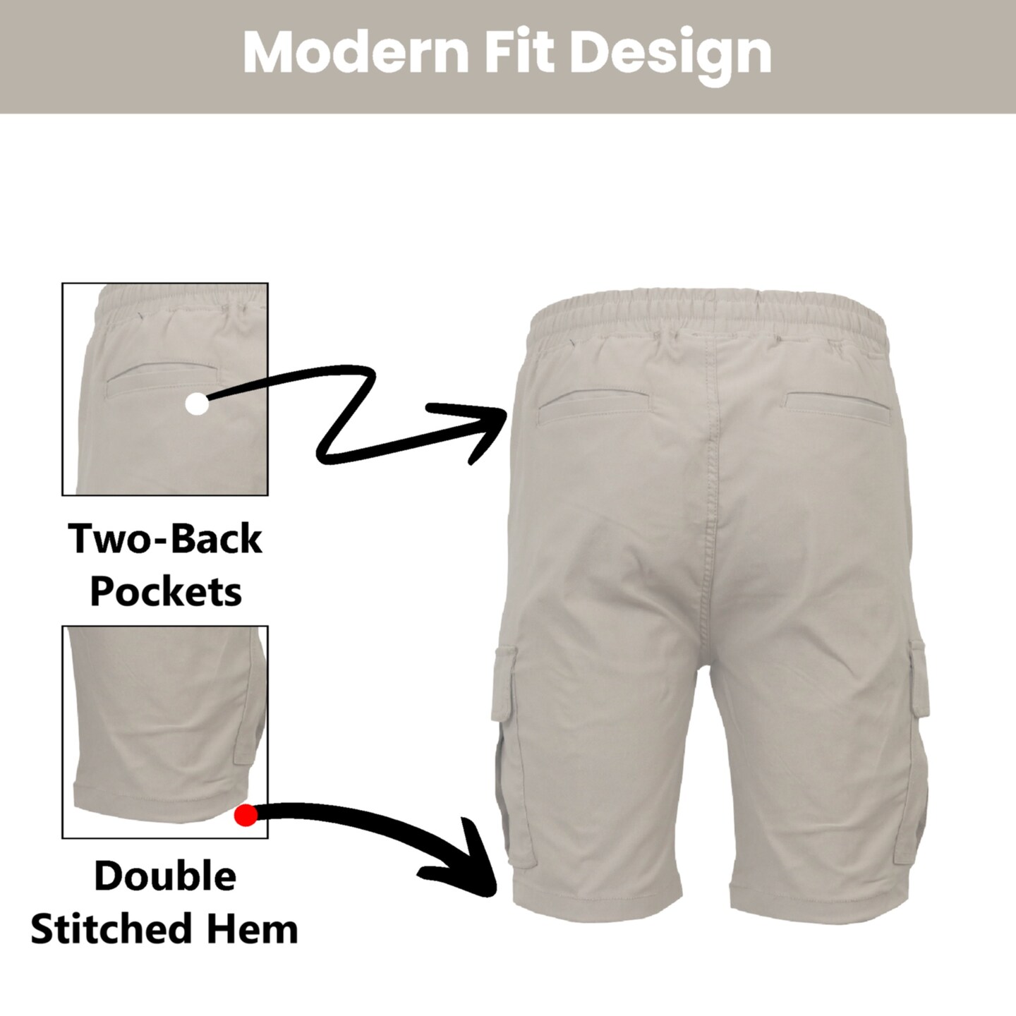 Men’s Flex Cargo Shorts with Elastic Waistband and Drawstring – Comfortable Fit with 6 Pockets and Stretch Fabric (S-2XL)