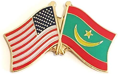 Box of 3 Mauritania & US Crossed Flag Lapel Pins, Country & American Double Friendship Tie & Hat Pin Badges