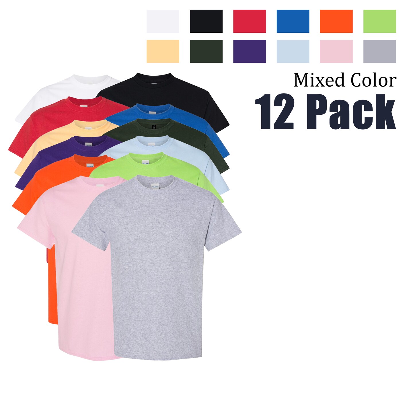 Gildan Blank Cotton T-Shirts – Unisex, Pack of 12, Assorted Colors for Crafts