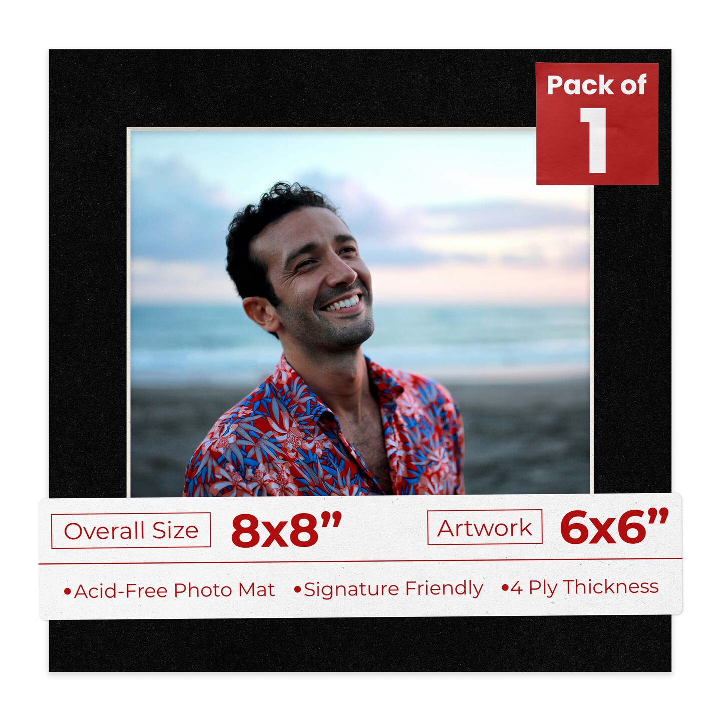 Black with Black Core Mat Board for 8x8 Frames - Fits 6x6 Photos