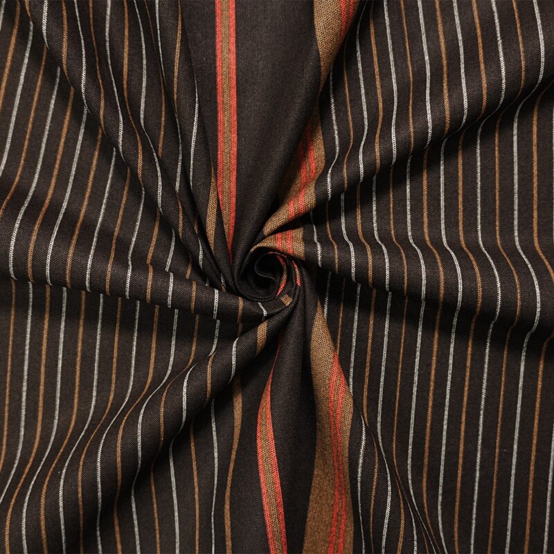Brown-Red-Ivory Cotton Stripe Printed Woven Fabric By the Yard