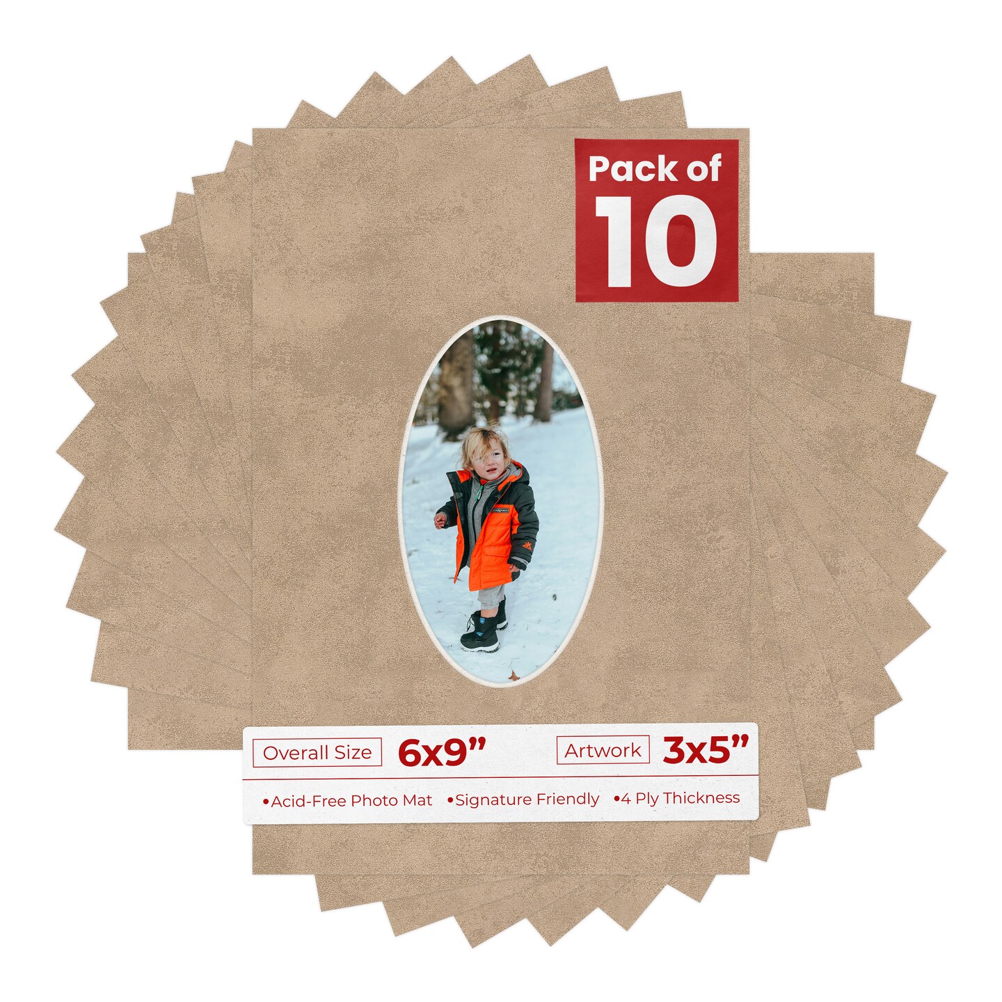 Earthen Taupe Mat Board for 6x9 Frames - Oval Opening for 3x5 Photos