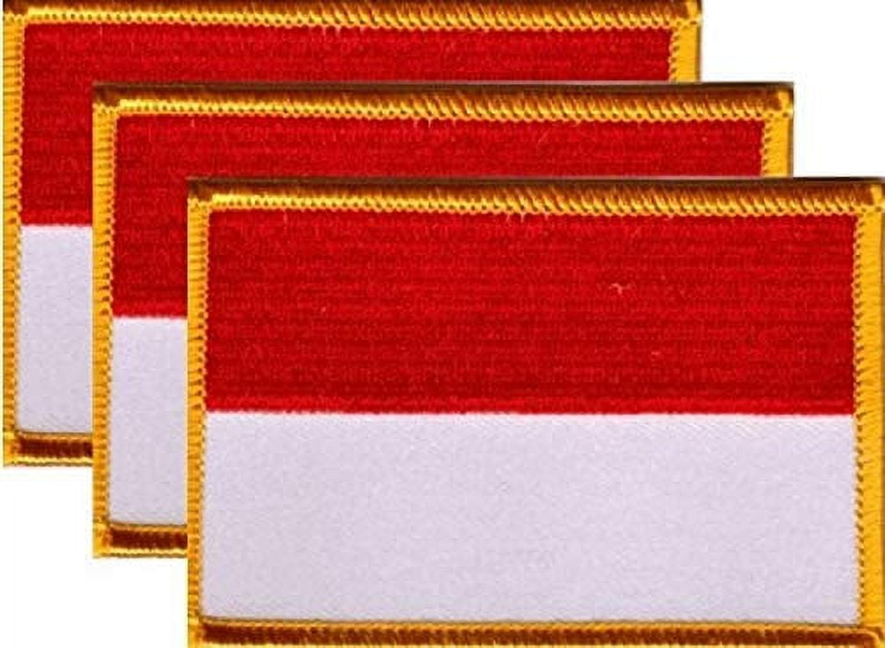 Monaco Flag Patch Set - Pack of 3 Embroidered Iron On or Sew On Emblems. 3.5" x 2.25"
