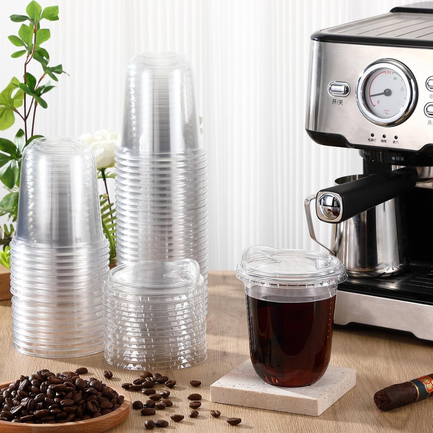 Clear Plastic Cups with Strawless Sip Lids Disposable Round Bottom Togo Cups for Coffee Smoothie Cold Beverage Coffee Shops and Party Catering(12 oz,100 Pcs)