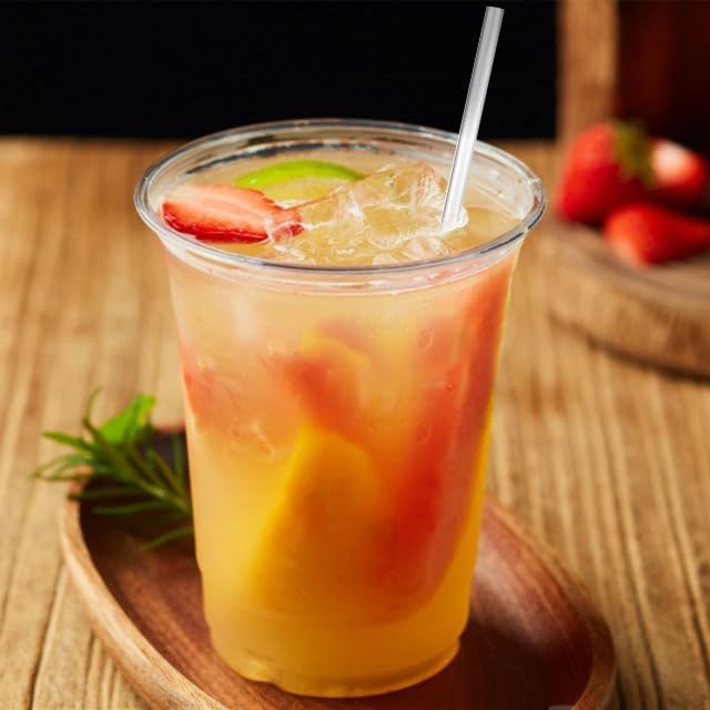 Plastic Iced Coffee Cups with Lids and Straws [100 Sets - 16oz] Disposable Clear Crystal Plastic Cups with Lids BPA Free Small To Go Cold Cup for Cold Drinks, Milkshake, Juice