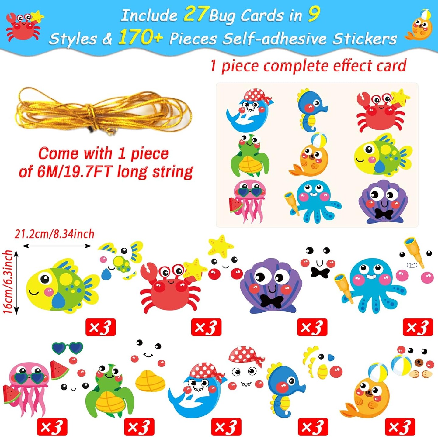 27 Sets Summer Under The Sea Craft Kits Kids DIY Ocean Sea Animal Craft Preschool Art Craft Project, Make Your Own Ocean Animal Bulk Set for Home Classroom Day-Care Game Activities