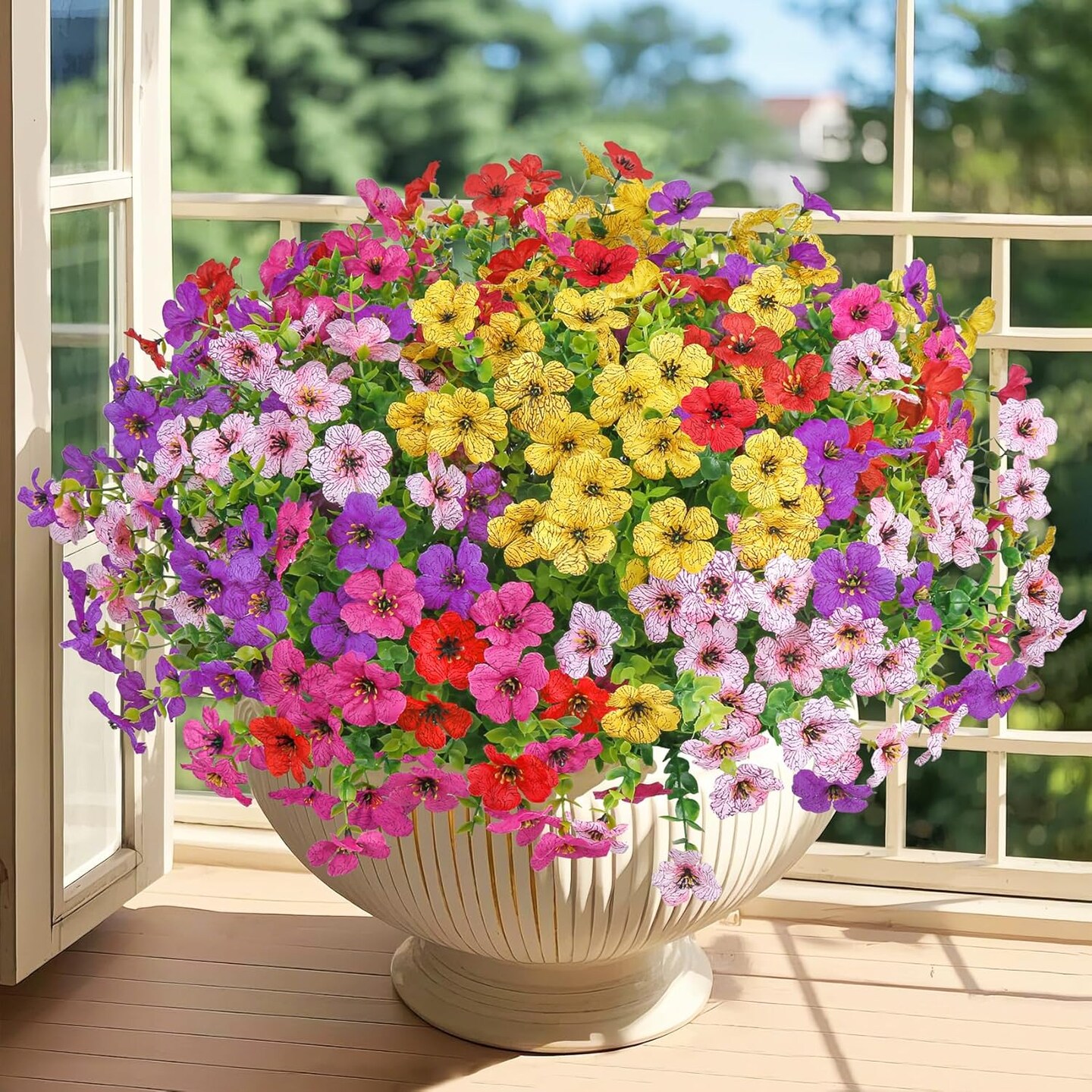 20 Bundles Artificial Flowers for Outdoors Decoration Fake Silk Flowers UV Resistant Faux Plants Artificial Daisy Eucalyptus for Spring