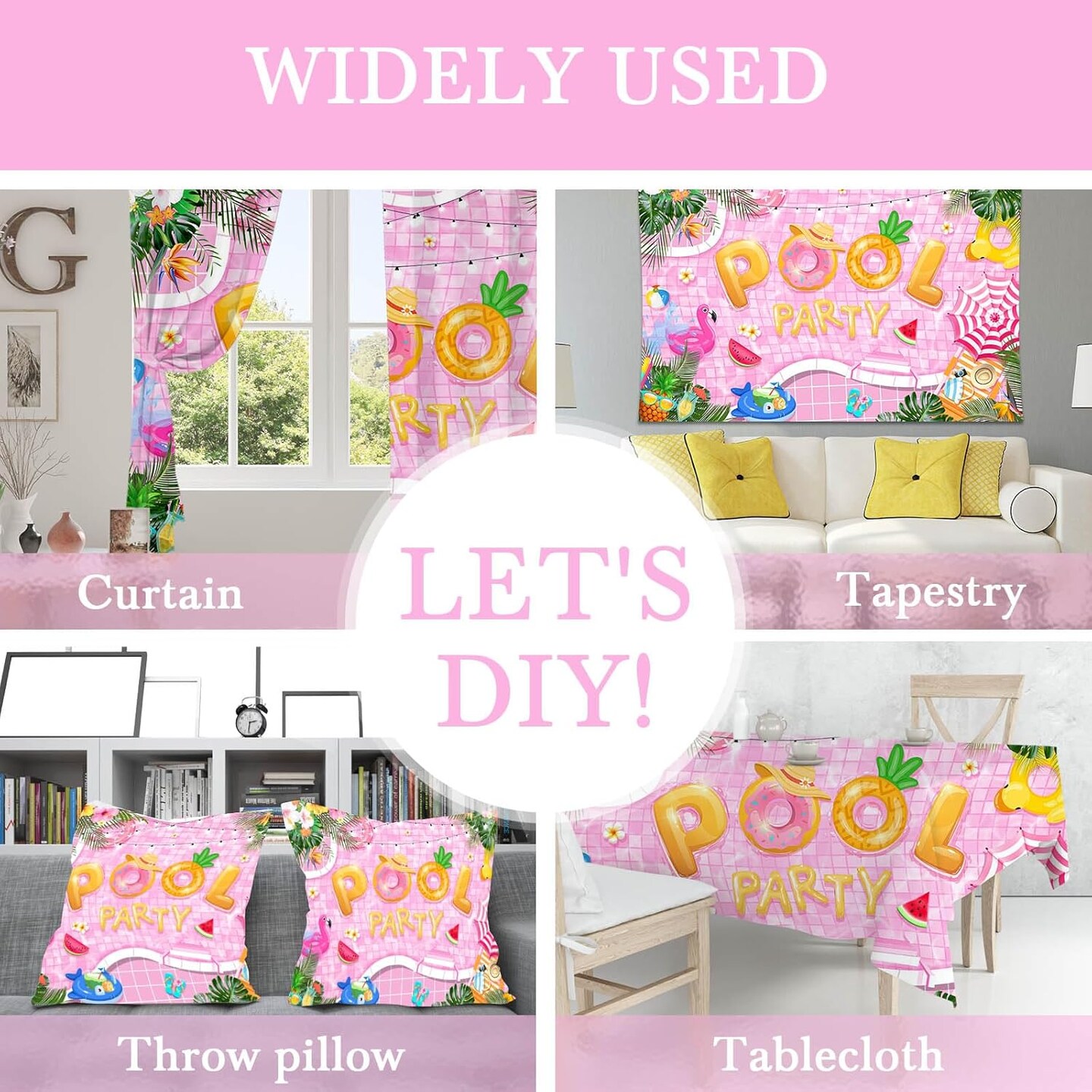 Pool Party Banner Backdrop Summer Beach Party Decorations Hawaiian Summer Pink Swimming Pool Party Banner Party Supplies for Photography (Pink, 7x5ft(82"x60"))