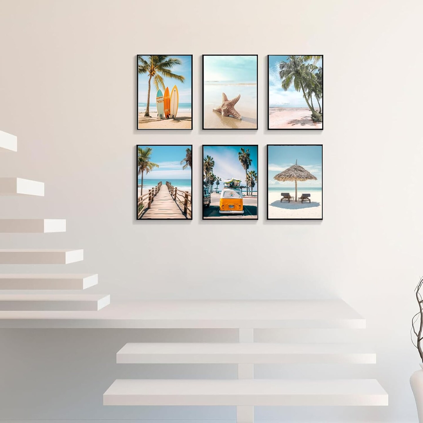 Blue Coast Surfboard Wall Art Beach Aesthetic Wall Decor College Style Beach Scenery Painting Picture Print Seascape Theme Poster Suitable for Living Room Dining Room Study Corridor Frameless 8x10 In