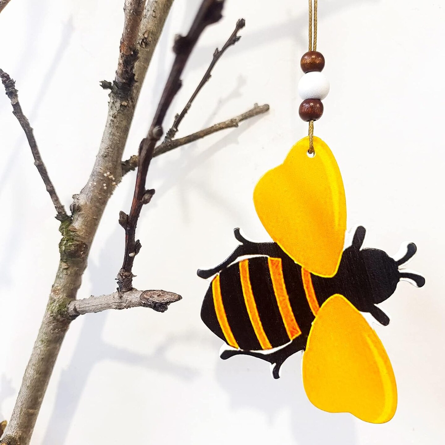 10 PCS Bee Ornaments Wooden Bumble Bees Cutouts Decorations for Tree Tree Tray Wreath Christmas Festival Bee Sign Art Crafts Home Hanging Decor, Bulk