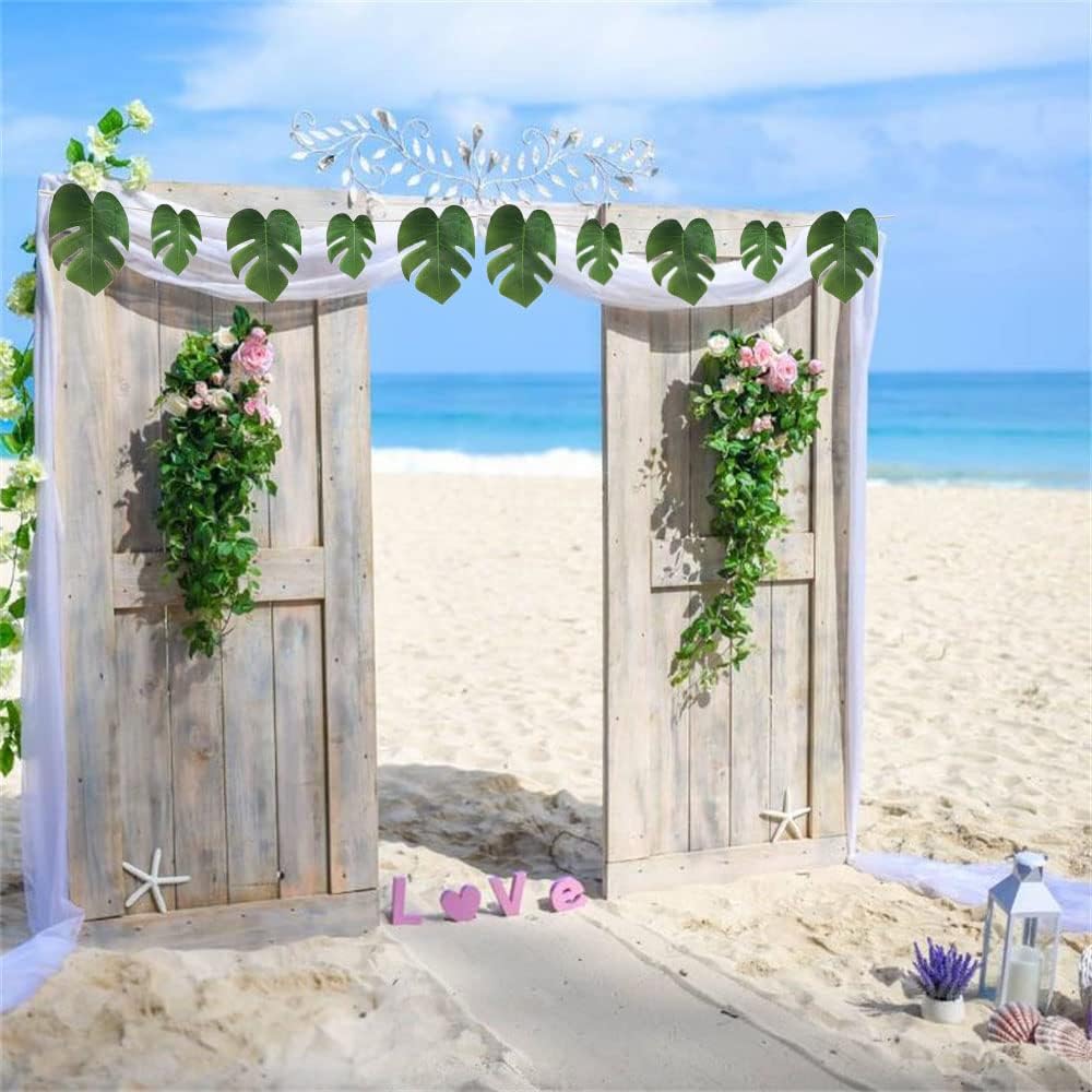 Artificial Palm Leaves, Palm Leaves Banner, Monstera Fake Leaves for Hawaiian Luau Party Wedding Decoration 9.1 ft