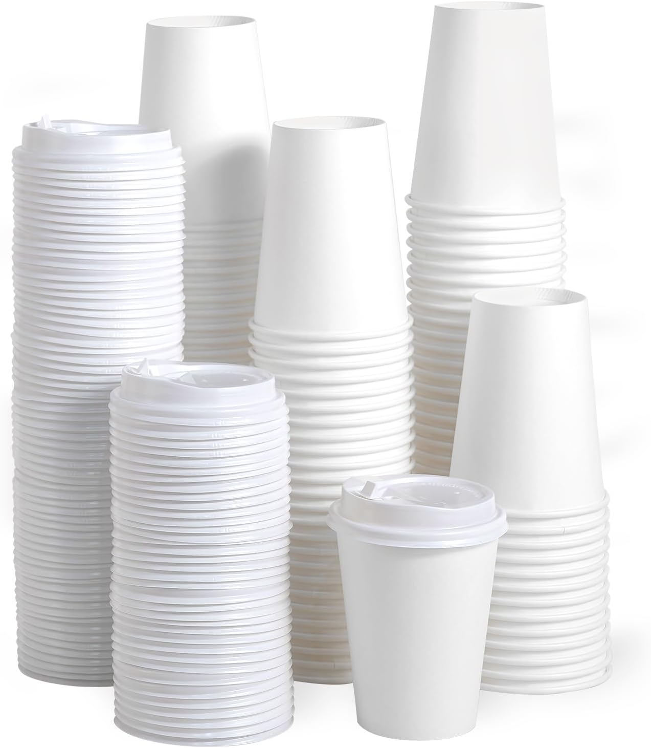 Paper Coffee Cups, Disposable Paper Coffee Cup with Lids, Hot/Cold Beverage Drinking Cup for Water, Juice or Tea, Suitable for Home, Shops and Cafes
