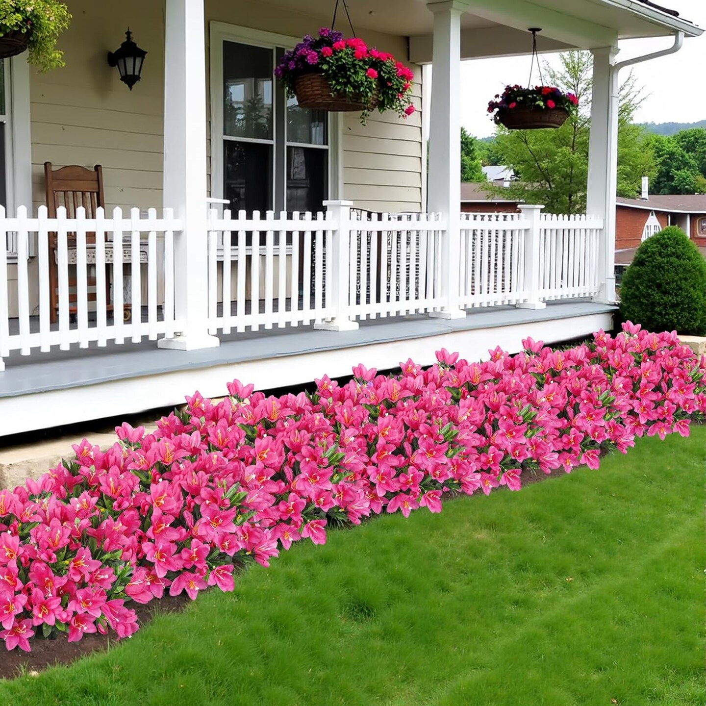 Decor 8 Bundles Artificial Flowers for Outdoors, Fake Silk Flowers Azalea Plants UV Resistant for Summer Front Door Planter Garden