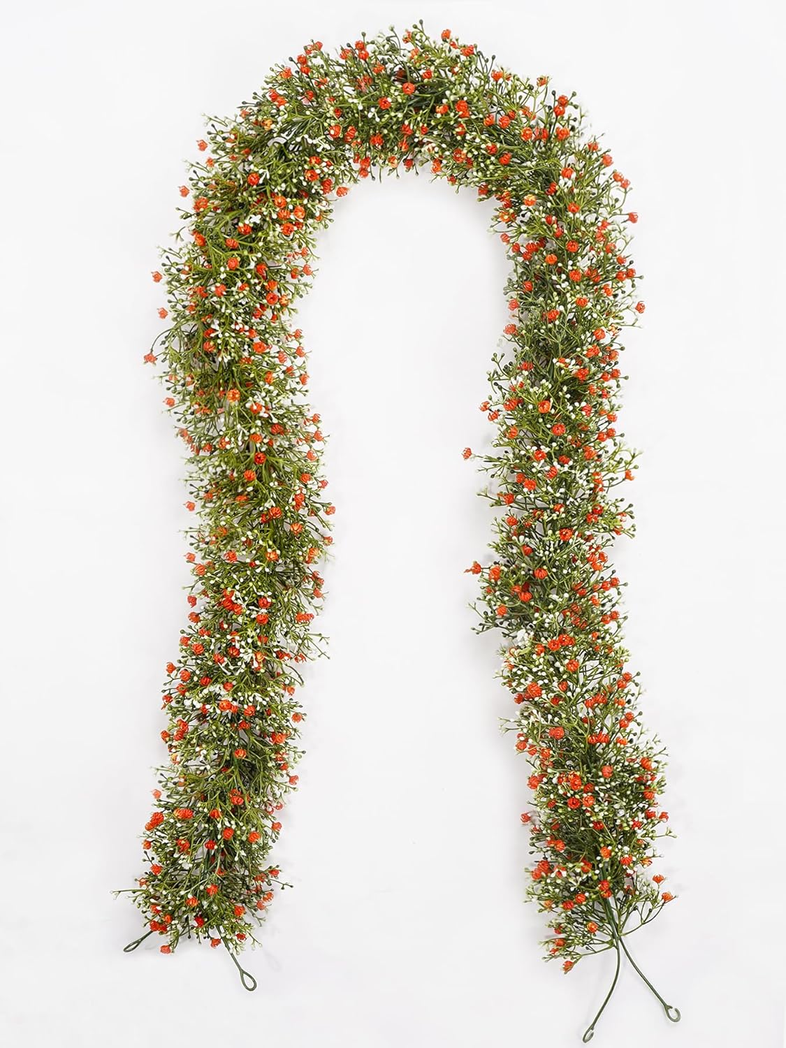 2 Pcs 5.8ft Artificial Baby Breath Flower Vines, Babys Breath Artificial Flowers Real Touch Faux Gypsophila Hanging Fake Baby's Breath Garlands for Wedding and Baby Shower Decor(Red-Orange)